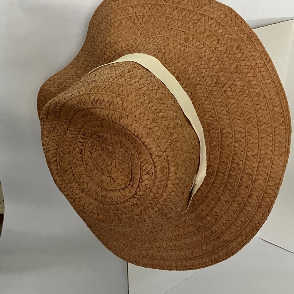 Madewell Tan Woven Hat with White Band